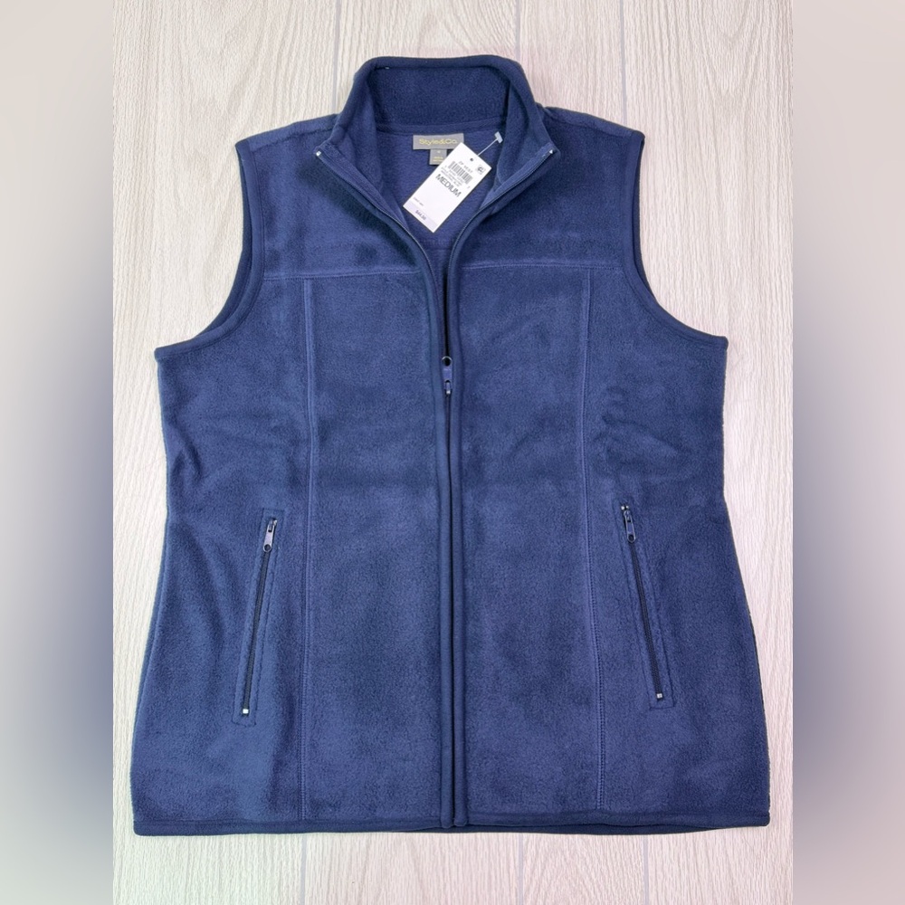 Style & Co. Women's Navy Fleece Vest -‎ Full Zip